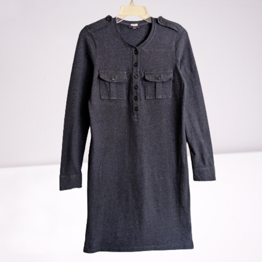 J. Crew Sweater Dress Gray Chest Pockets long Sleeves Cotton XS